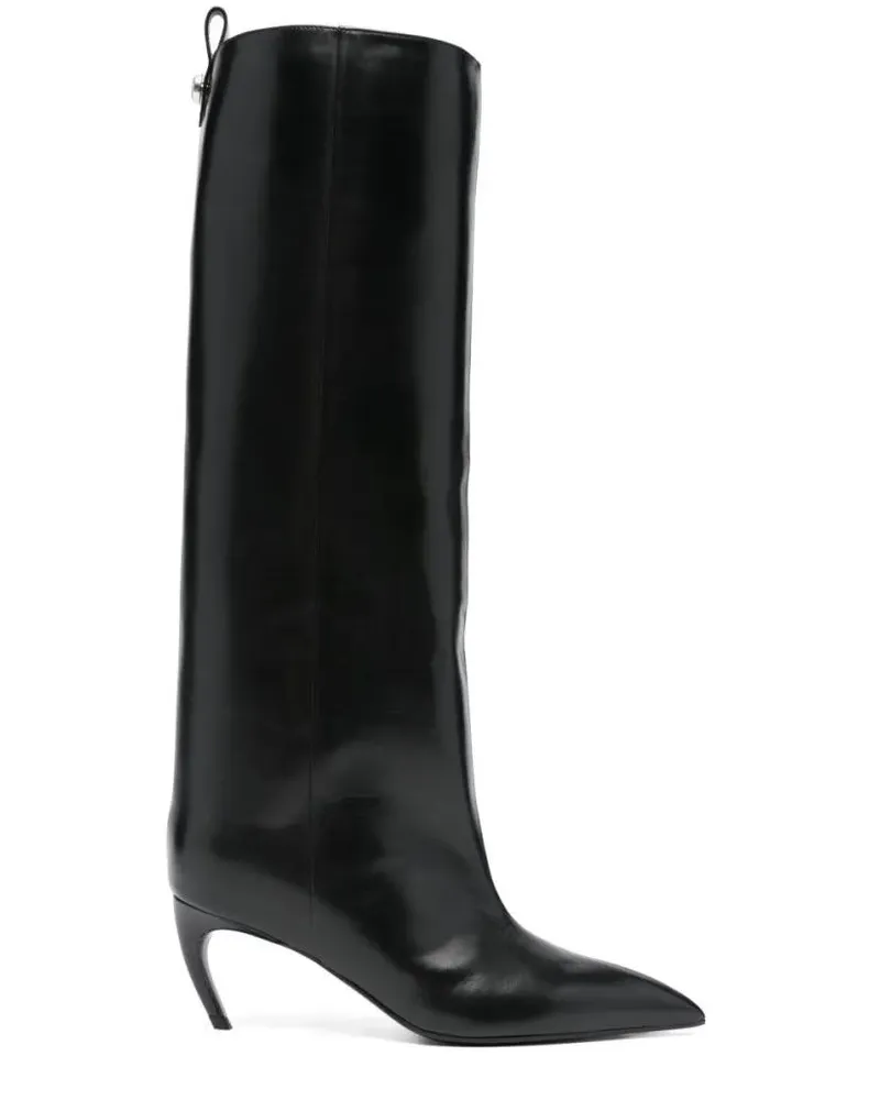 ATTICO Stiefel Knee-High Black Leather Boots With Pointed Toe schwarz Schwarz