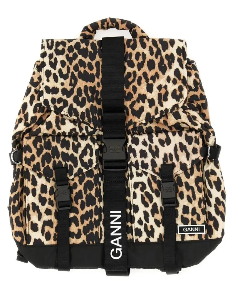 Ganni Rucksäcke Leopard Print Backpack Crafted braun Braun