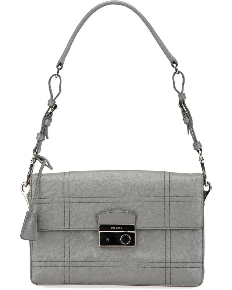 Prada Hobo Bags 2010-2024 Saffiano Soft Stitched Sound Lock Should grau Grau