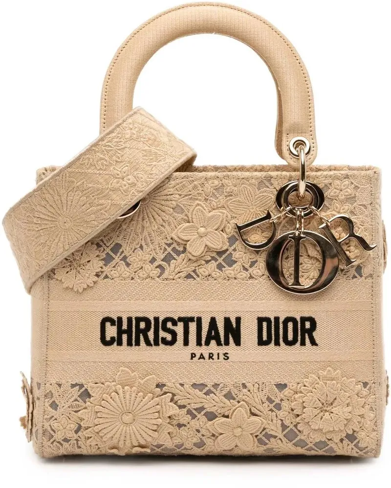 Dior Hobo Bags Medium Embroidered Lace 3D Macrame Lady D Lite braun Braun