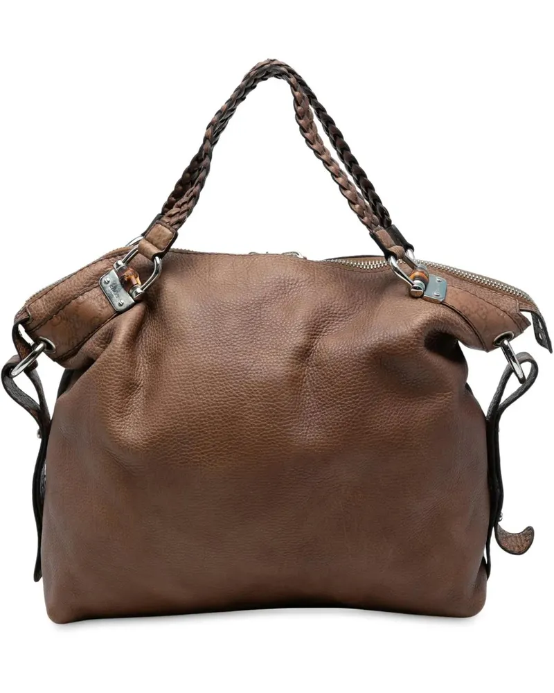 Gucci Shopper Large Leather Bamboo Bar Tote braun Braun