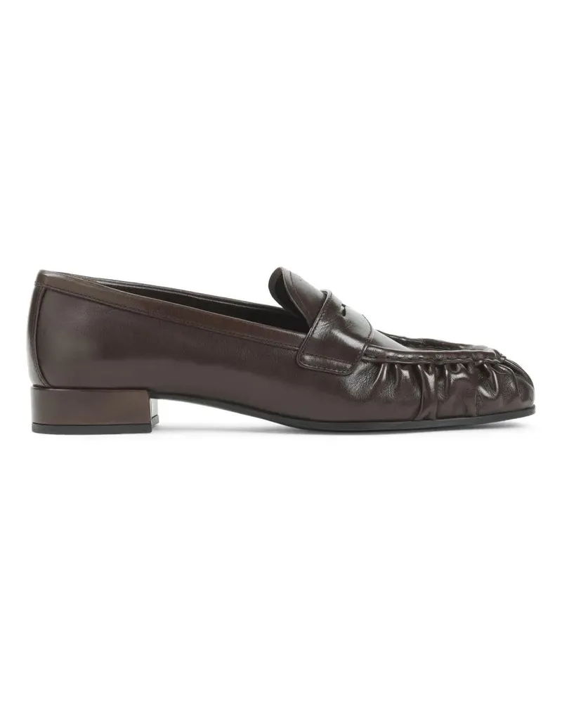 Prada Brown Buffalo Leather Loafers With Gathered Detail braun Braun