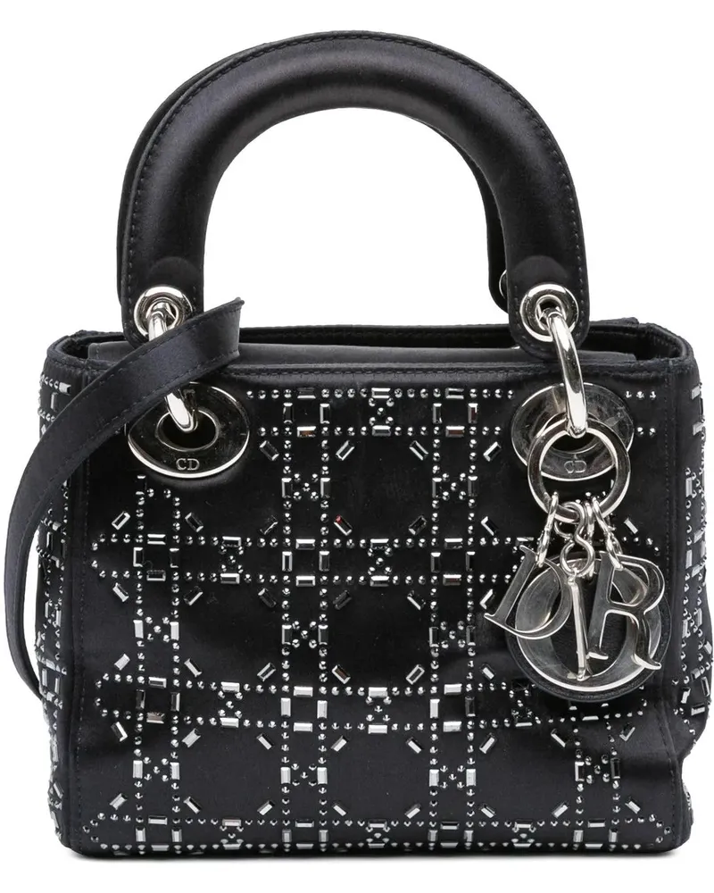 Dior Hobo Bags Mini Satin Cannage Strass Crystal Embellished Lady schwarz Schwarz