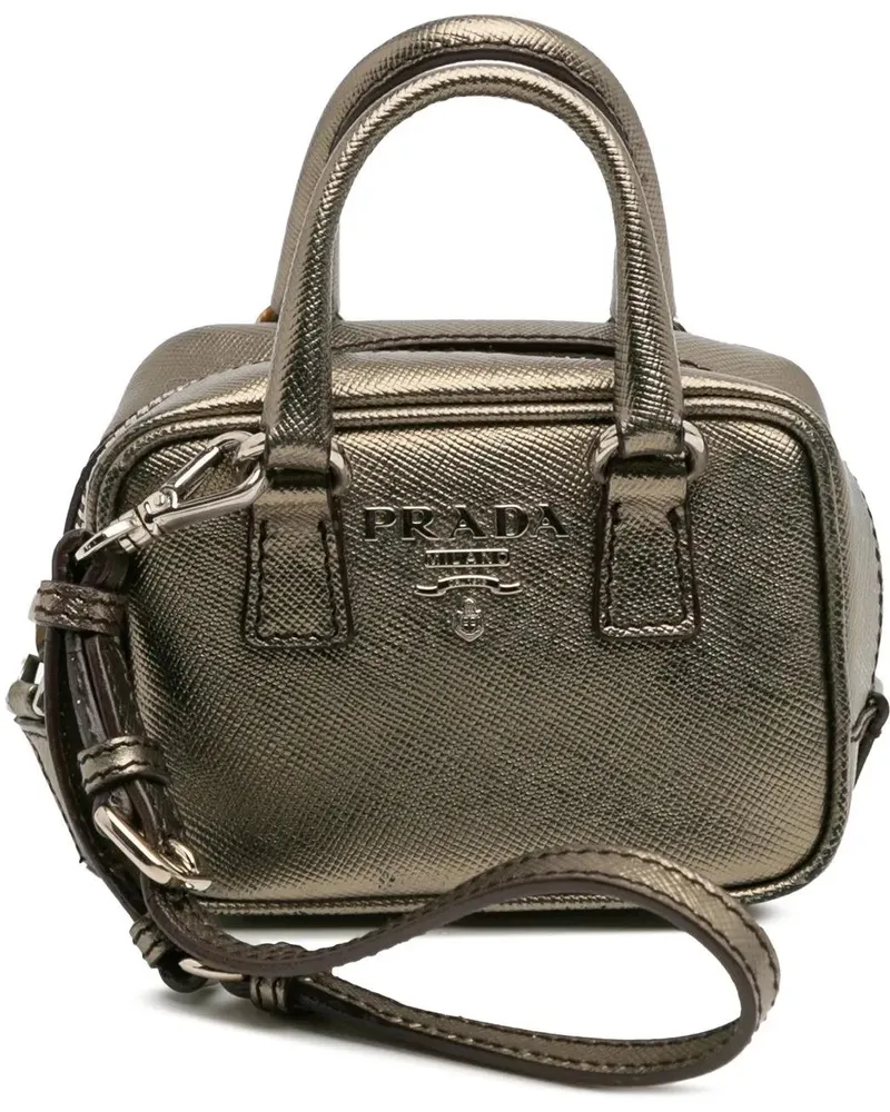 Prada Schlüssel- & Taschenanhänger Mini Metallic Saffiano Top Handle Bag Charm gray Grau