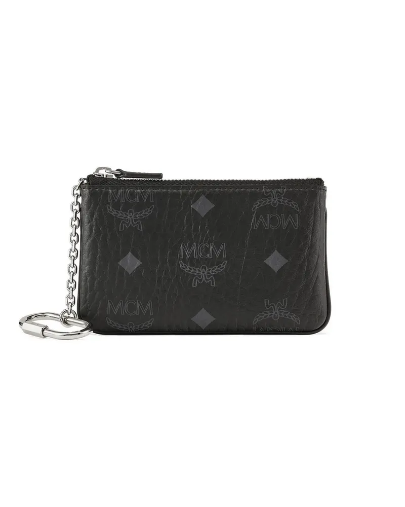 MCM Portemonnaies Wallets Pouch mit Schlüsselanhänger in Visetos schwarz Schwarz