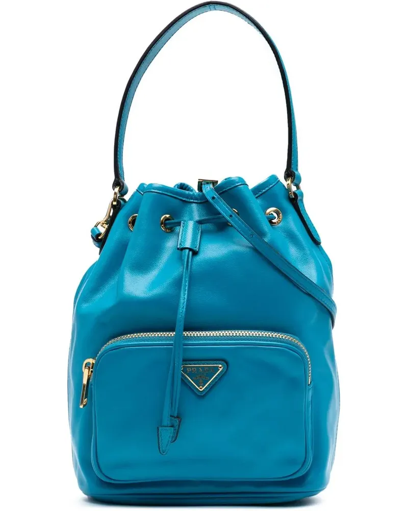 Prada Hobo Bags Mini Soft Calf Drawstring Bucket Bag blau Blau