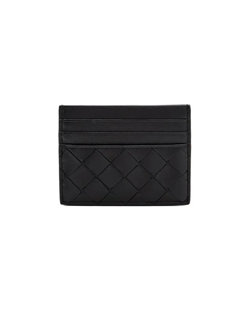 Bottega Veneta Portemonnaie Intricately Woven Black Card Holder With Six Slots schwarz Schwarz