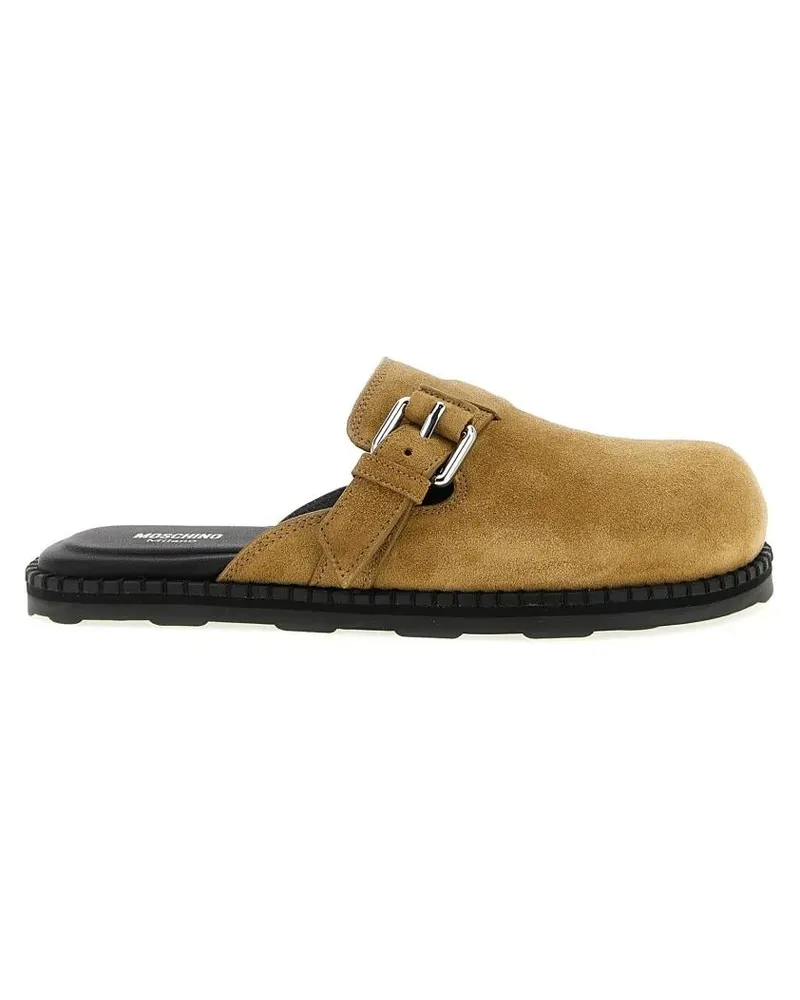 Moschino Brown Suede Sabots With Adjustable Buckle braun Braun