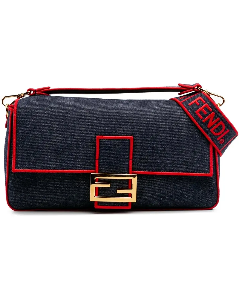 Fendi Hobo Bags Large Denim Baguette Satchel blau Blau