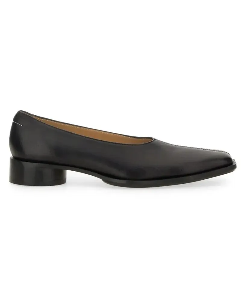 Maison Margiela Pointed Toe Leather Ballerina Flats schwarz Schwarz