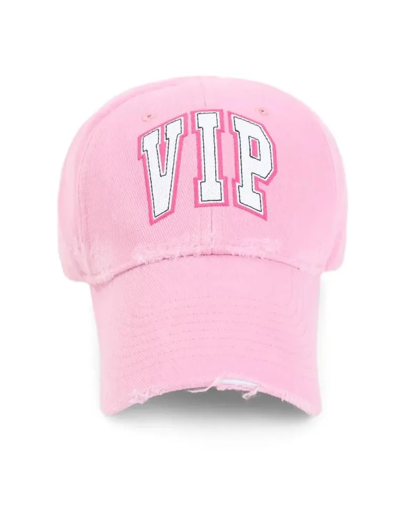 Balenciaga Caps & Mützen Distressed Cotton Cap With Bold 'Vip' Lettering pink Rosa