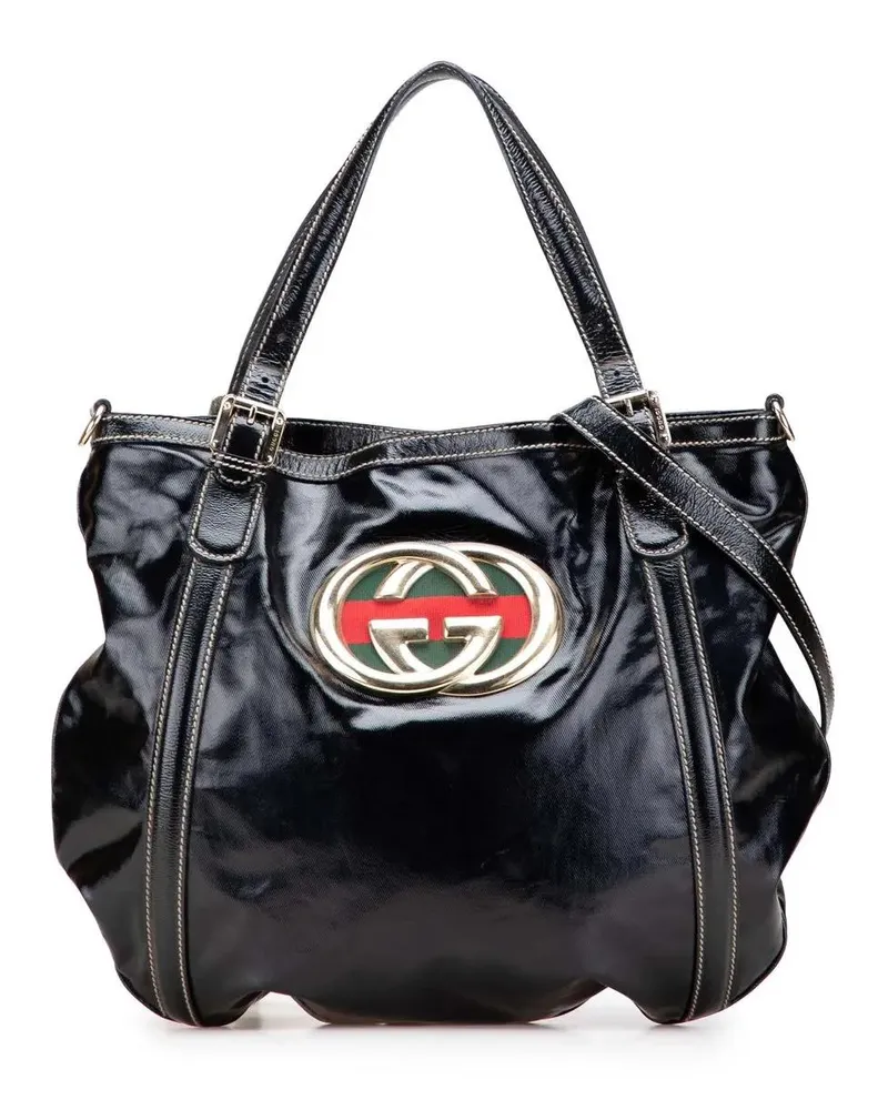 Gucci Hobo Bags Medium Patent Web Britt Satchel schwarz Schwarz