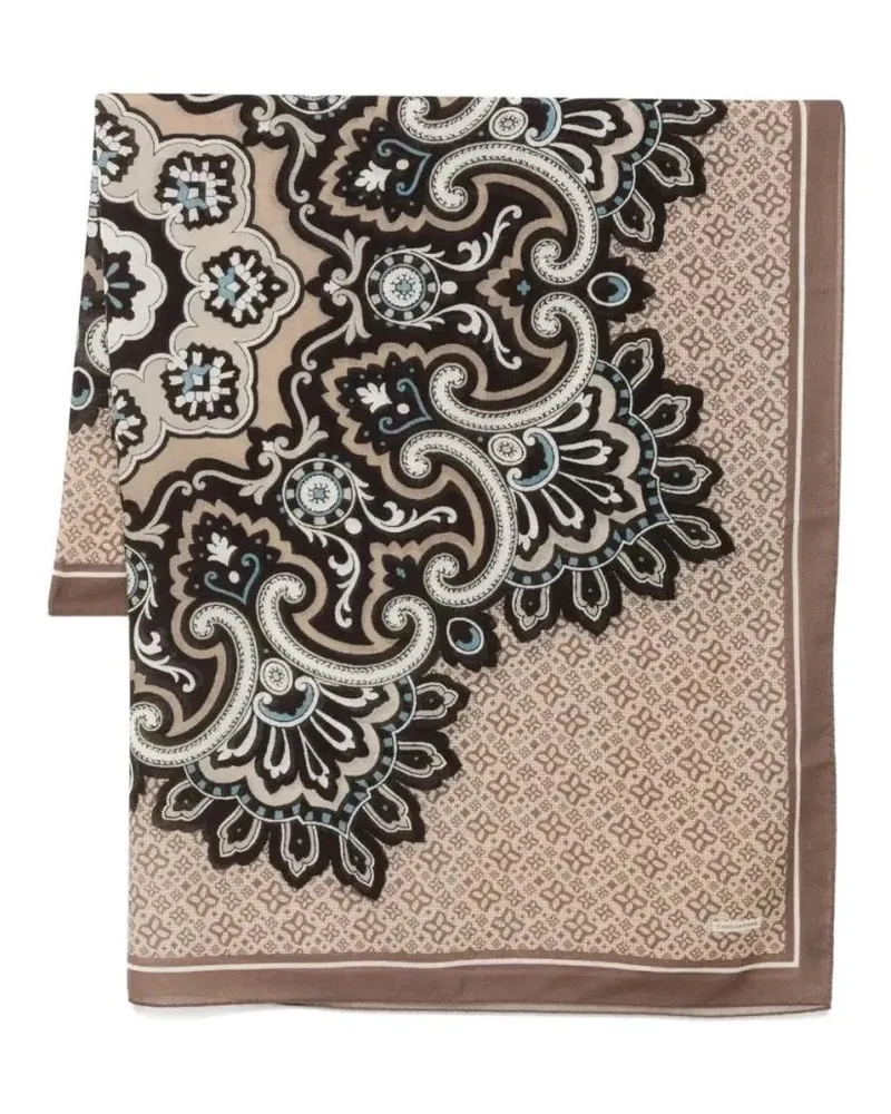 Tagliatore Tücher & Schals Intricate Paisley Pattern Wool Scarf braun Braun