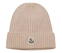 Caps & Mützen Ribbed Knit Beanie With Central Logo Patch beige