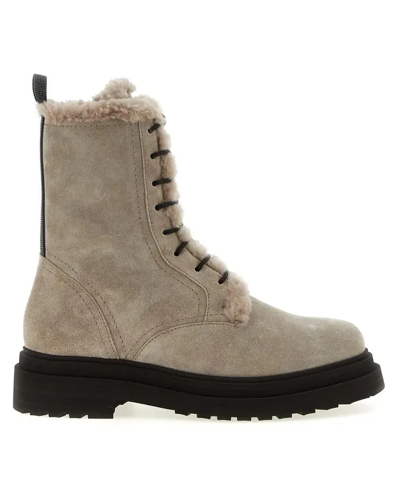 Brunello Cucinelli Stiefel Monile Suede Combat Boots grau Grau