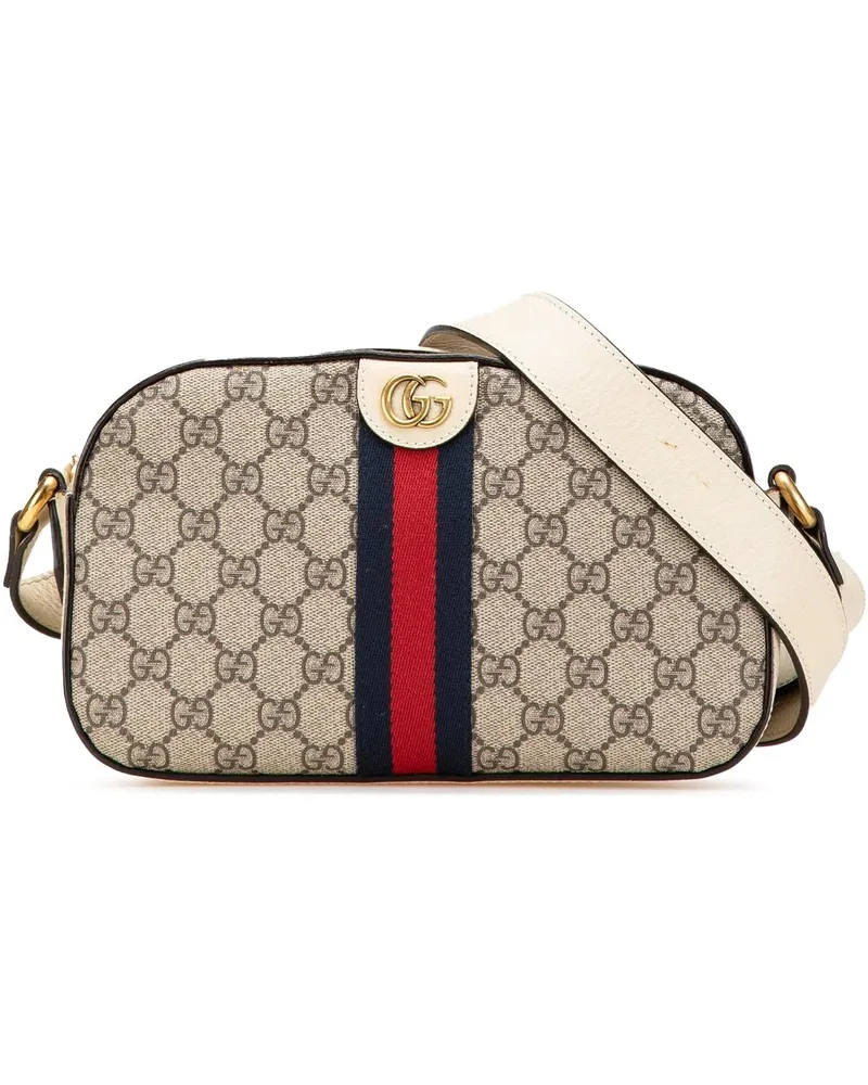 Gucci Hobo Bags Small GG Supreme Textured Calfskin Web Ophidia Cam braun Braun