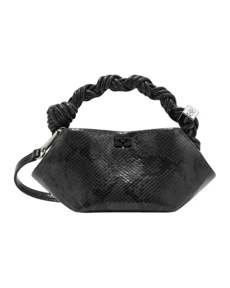 Ganni Hobo Bags Structured Mini Shoulder Bag In Black Snake Textur schwarz Schwarz