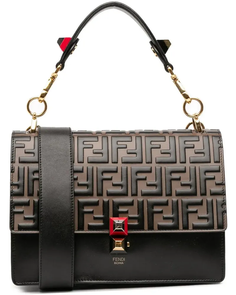 Fendi Hobo Bags Medium FF 1974 Embossed Leather Kan I Satchel braun Braun