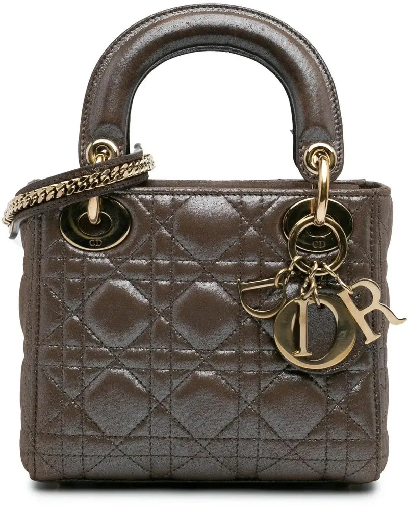 Dior Hobo Bags 2015 Mini Iridescent Lambskin Cannage Lady Dior braun Braun