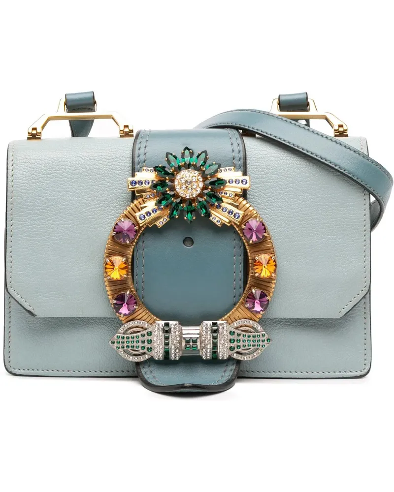 Miu Miu Hobo Bags Goatskin Madras Soft Calf Crystal Embellished Cros blau Blau