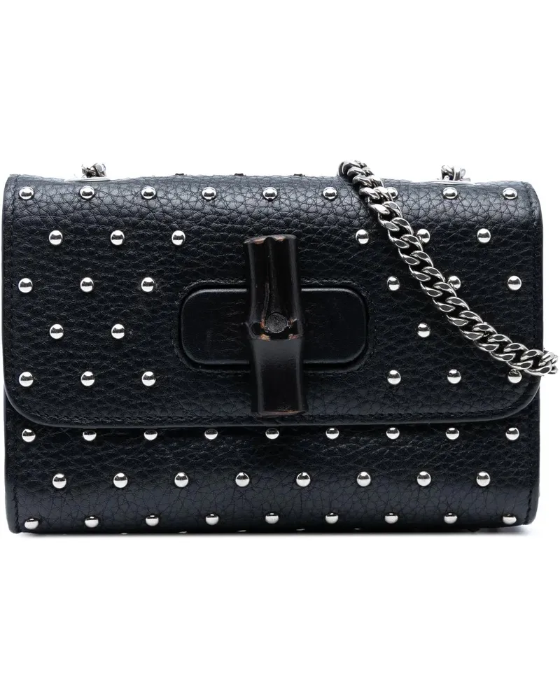 Gucci Hobo Bags Small Leather Studded Miss Bamboo Crossbody schwarz Schwarz