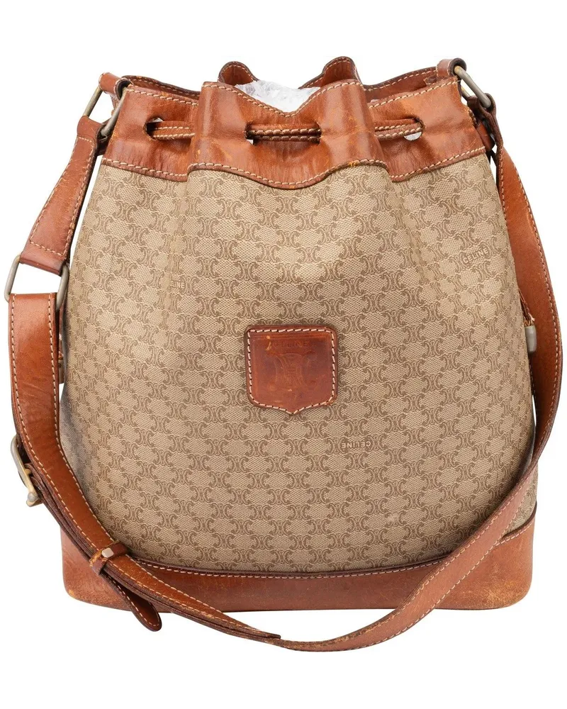 Celine Crossbody Bags  Maccadam Monogram Bucket Shoulder Bag braun Braun