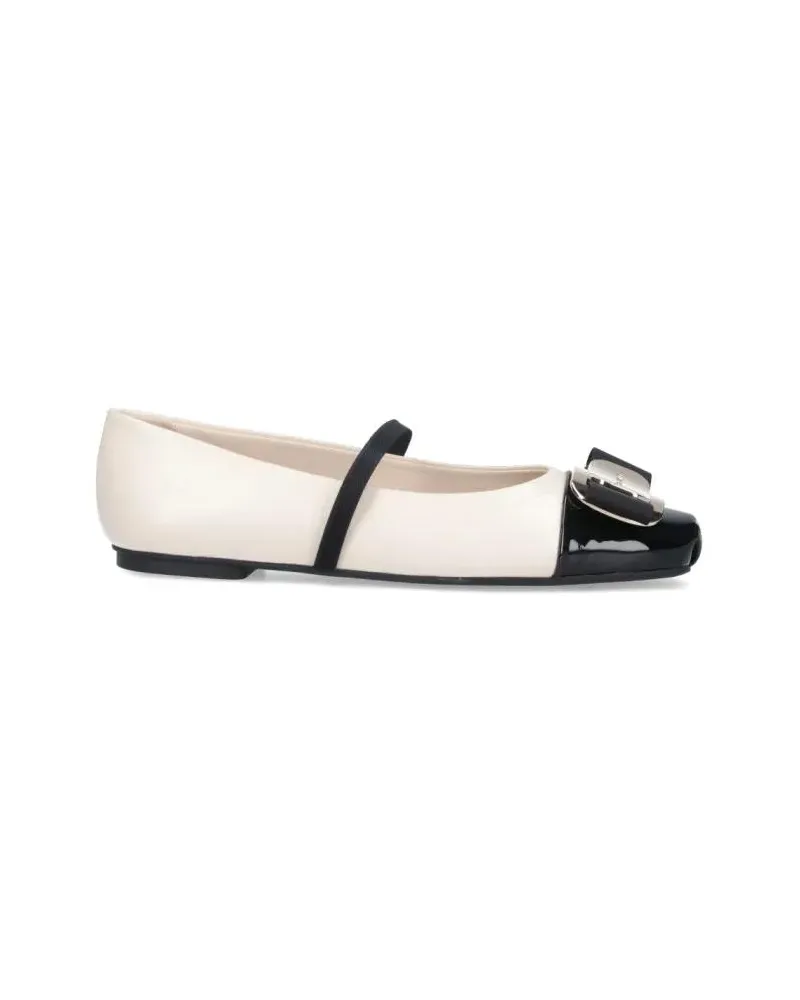 Ferragamo Cream Flat Shoes With Glossy Black Toe Cap beige Beige