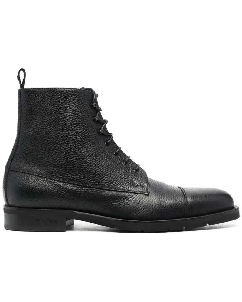 Baldinini Stiefel Lace-Up Black Leather Ankle Boots With Textured Up schwarz Schwarz