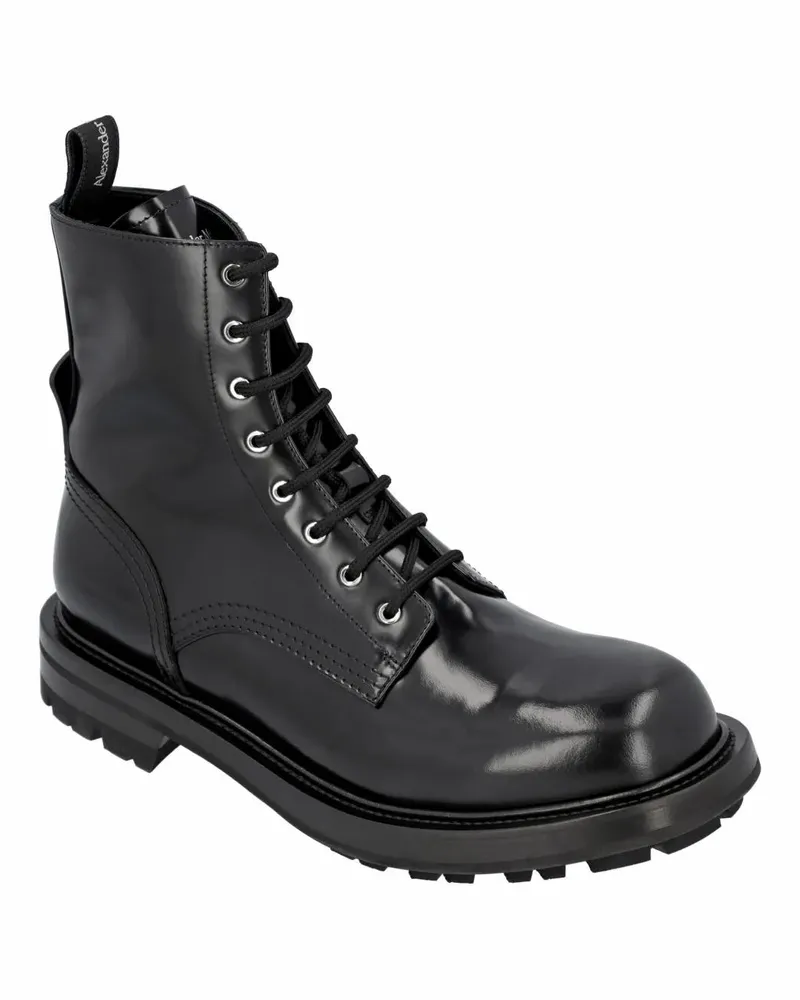 Alexander McQueen Stiefel Smooth Leather Combat Boots schwarz Schwarz