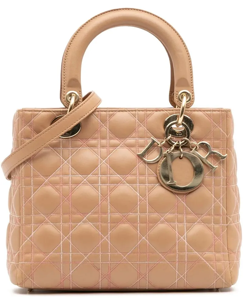 Dior Hobo Bags Medium Lambskin Cannage Contrast Stitch Lady Dior braun Braun