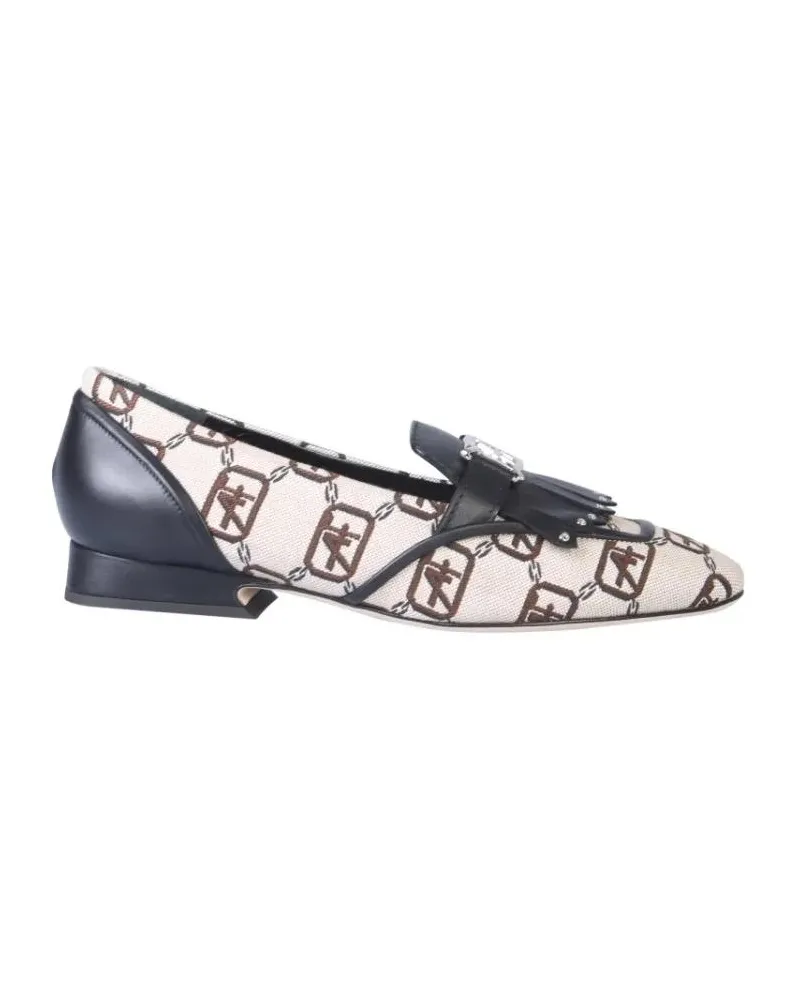 Alberta Ferretti Logo-Patterned Moccasins With Fringed Strap grau Grau