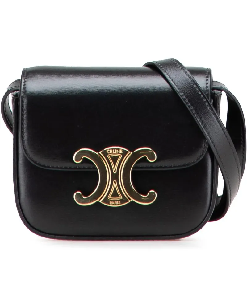Celine Hobo Bags Mini Shiny Calfskin Triomphe Crossbody schwarz Schwarz
