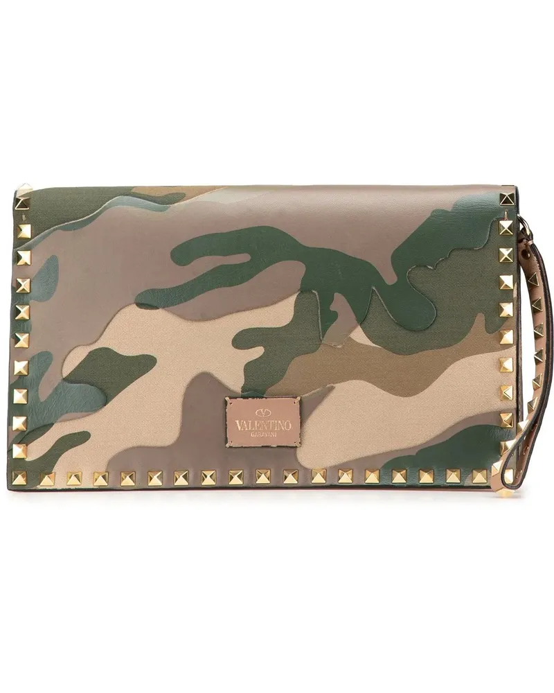 Valentino Garavani Clutches Canvas and Nappa Camouflage Rockstud Wristlet Clut braun Braun