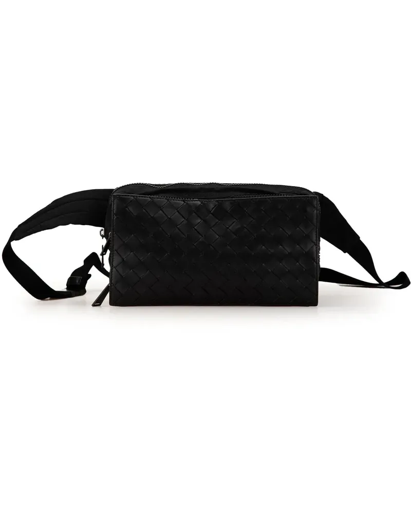 Bottega Veneta Bauchtaschen 2012-2023 Nylon and Calfskin Intrecciato Belt Bag schwarz Schwarz