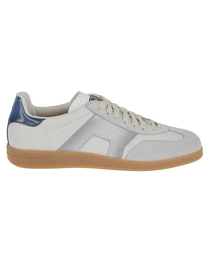 Santoni Low-Top Sneaker Leather Sneakers With Smooth And Suede Finish weiß Weiß
