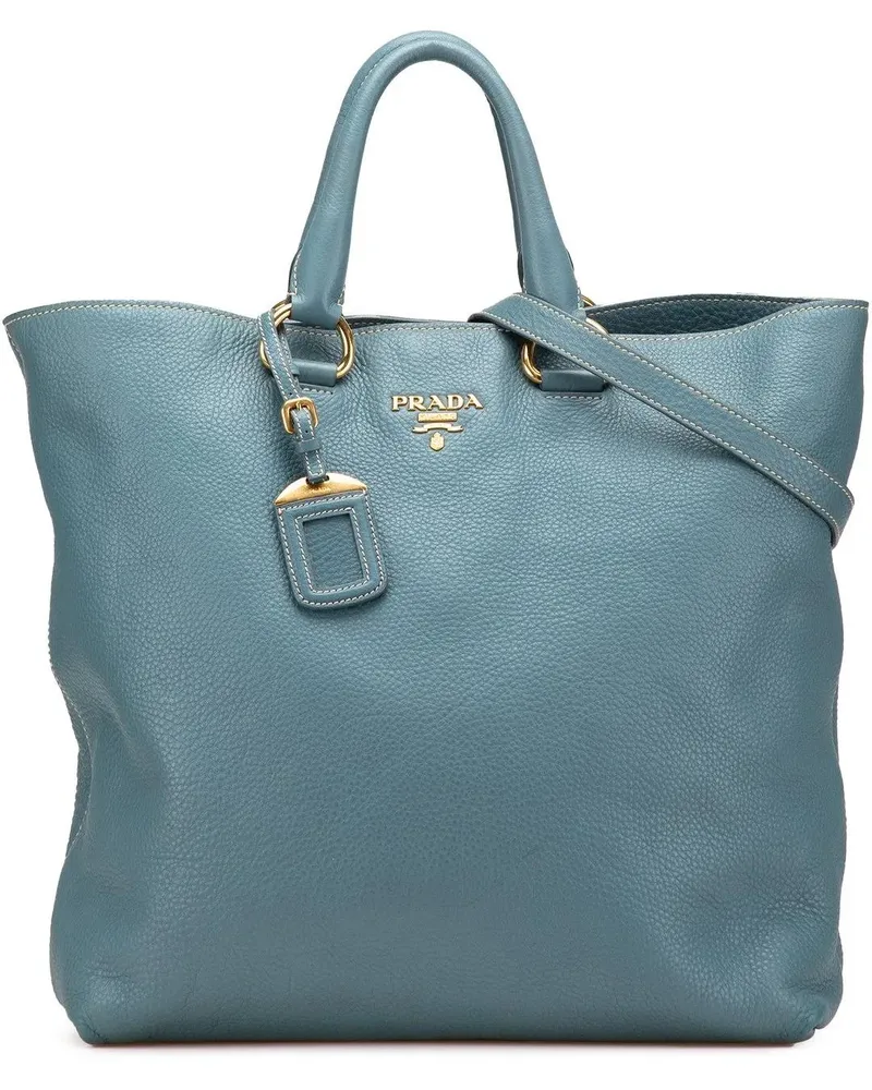 Prada Hobo Bags Vitello Daino Open Convertible Tote blau Blau