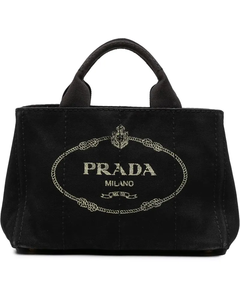 Prada Hobo Bags Small Canvas Canapa Logo Satchel schwarz Schwarz