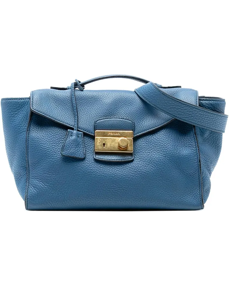 Prada Hobo Bags Vitello Daino Sound Lock Satchel blau Blau