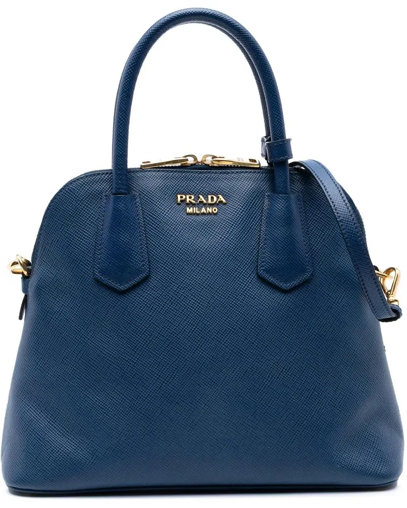 Prada Hobo Bags Medium Saffiano Cuir Dome Satchel blau Blau