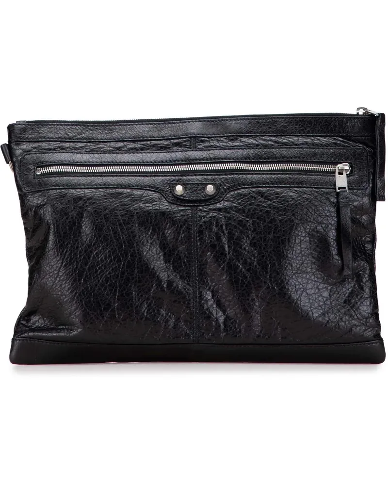 Balenciaga Clutches Lambskin Motocross Classic Clip L Clutch schwarz Schwarz