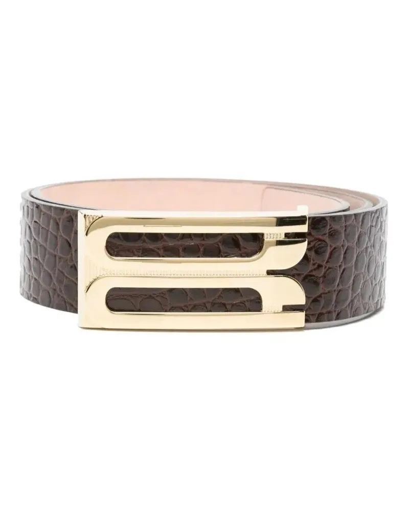 Victoria Beckham Gürtel Textured Crocodile Pattern Calfskin Belt beige Beige