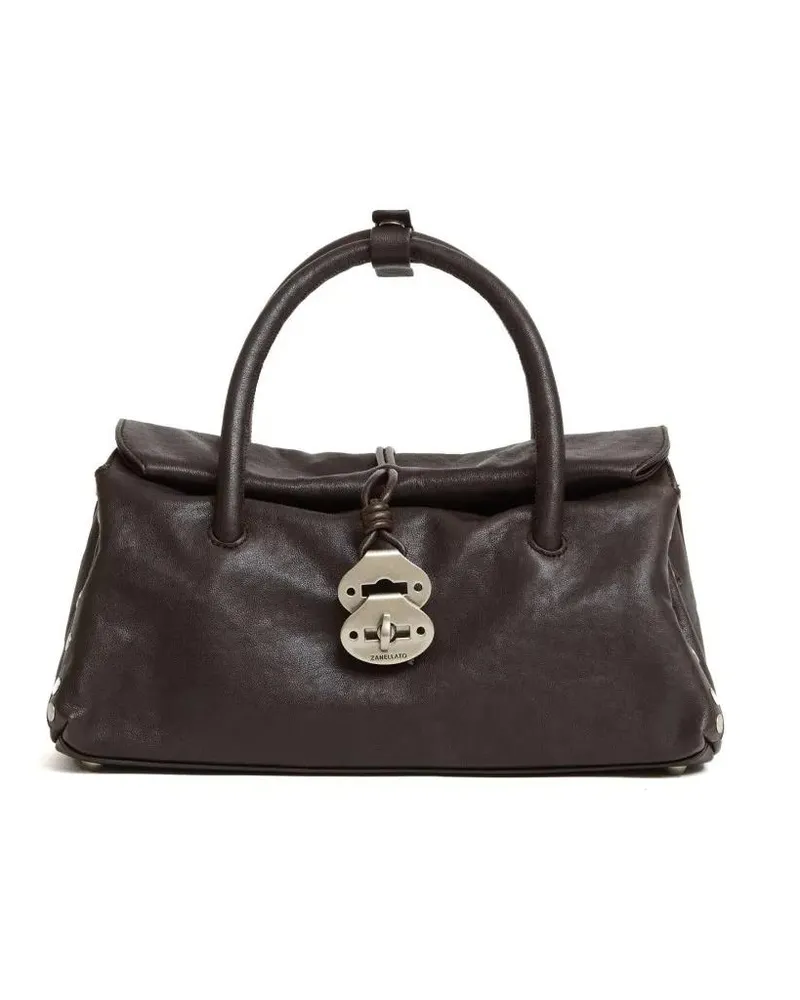 Zanellato Hobo Bags Structured Brown Leather Handbag With Silver Lock schwarz Schwarz