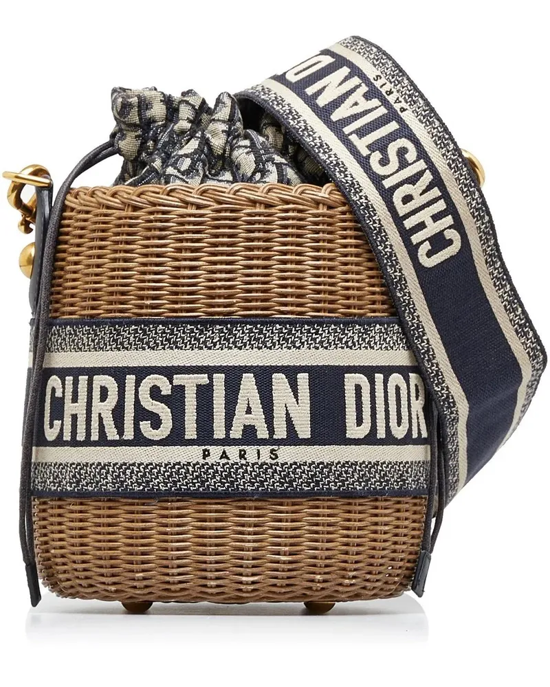 Dior Hobo Bags Oblique Wicker Bucket Bag braun Braun