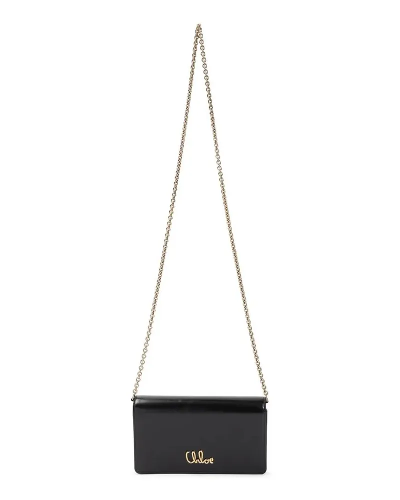 Chloé Portemonnaie Black Calf Leather Iconic Chain Wallet schwarz Schwarz