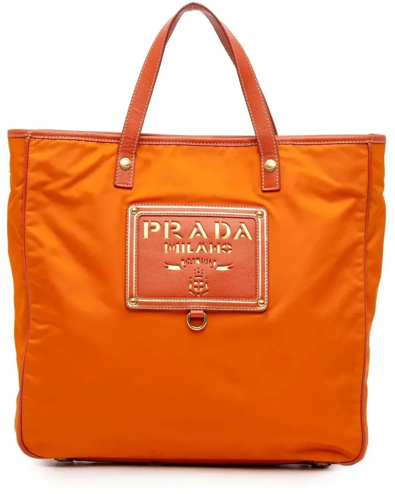 Prada Hobo Bags Saffiano Trimmed Tessuto Logo Oro Satchel orange Orange