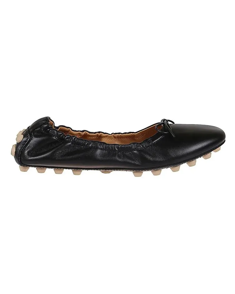 TOD'S Black Leather Ballet Flats With Gathered Elasticiz schwarz Schwarz