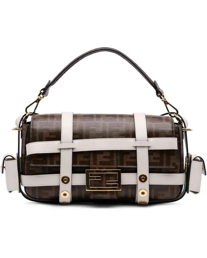 Fendi Hobo Bags Zucca Glazed Fabric Cage Baguette Satchel braun Braun
