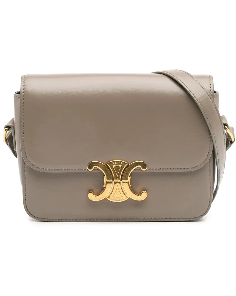 Celine Hobo Bags Teen Shiny Calfskin Triomphe Crossbody braun Braun