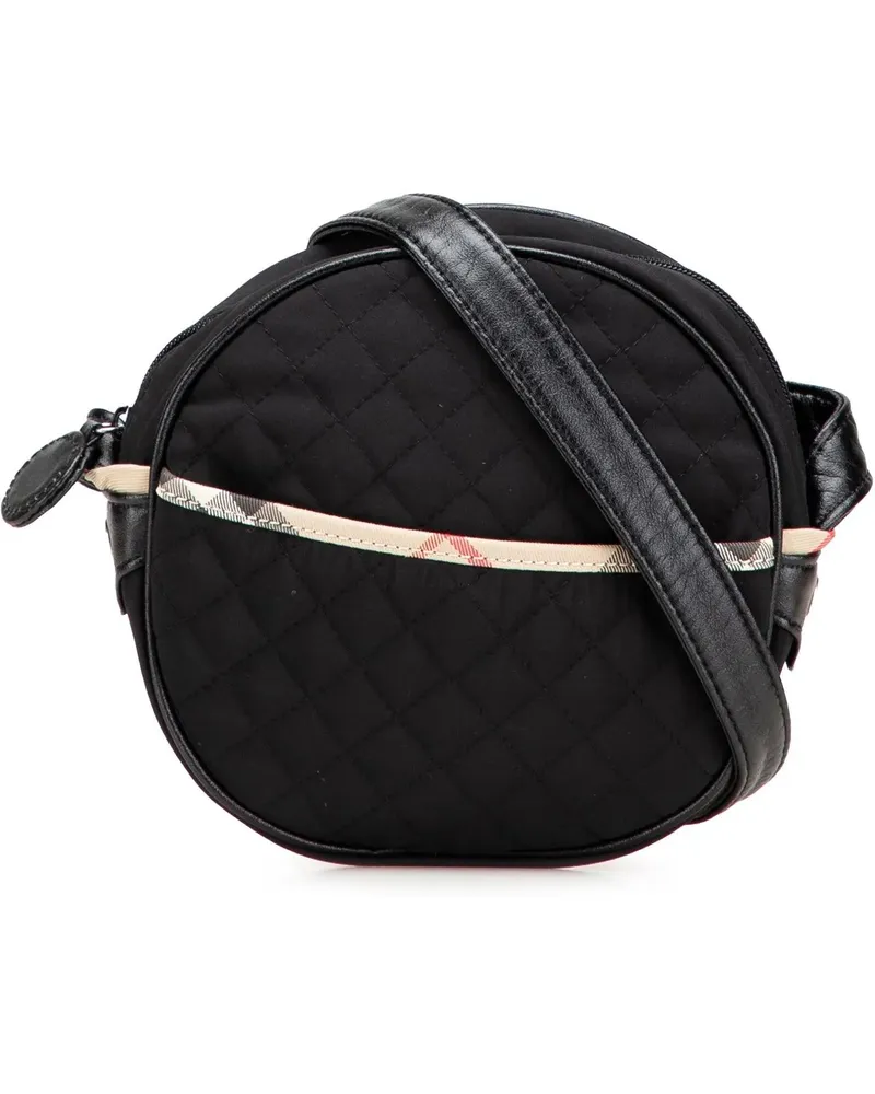 Burberry Hobo Bags Nova Check Trimmed Quilted Nylon Round Crossbody schwarz Schwarz