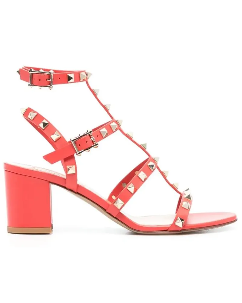 Valentino Garavani Sandalen Red Leather Rockstud Sandal With Pyramid Studs And orange Orange